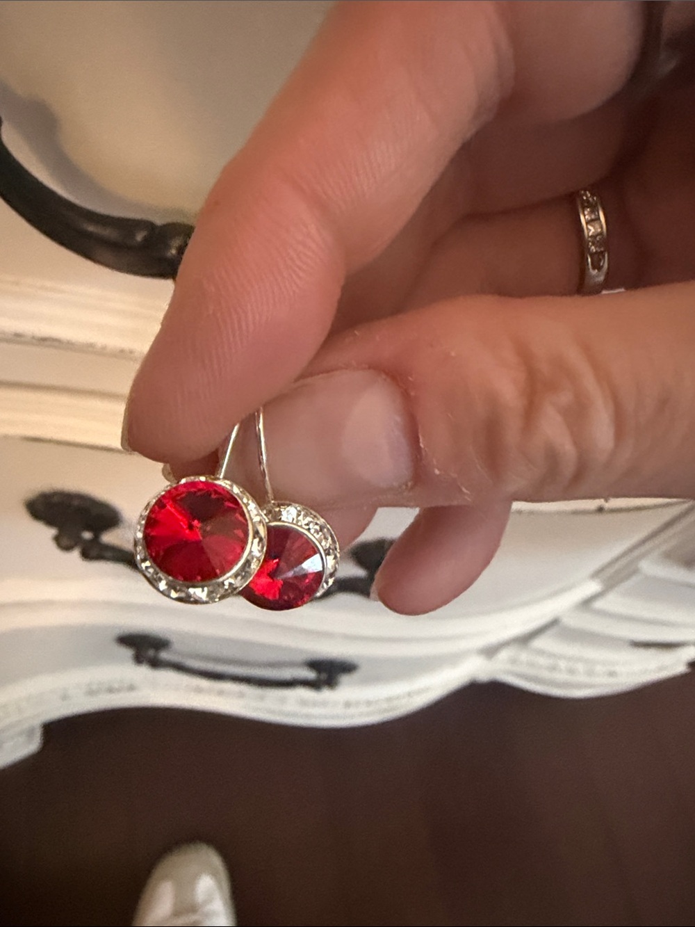 Silver-Tone Red Crystal Drop Earrings for Women